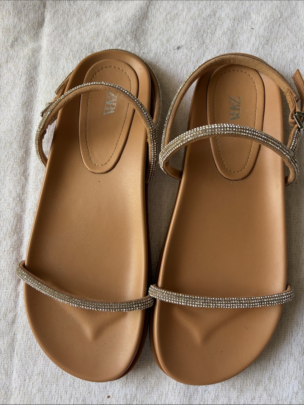 Zara Tan Slingback Sandals with Crystal Straps - Picture 1 of 1